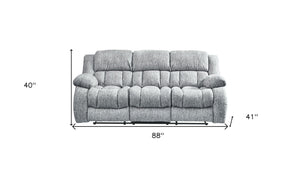 HomeRoots 88" Light Gray Reclining Sofa with USB, Pillows & Silver Metal Legs for Modern Comfort & Style 559210