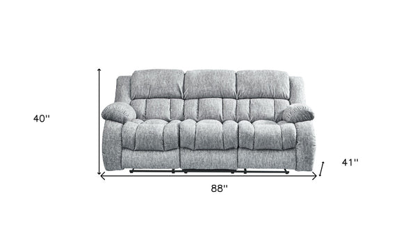 HomeRoots 88" Light Gray Reclining Sofa with USB, Pillows & Silver Metal Legs for Modern Comfort & Style 559210