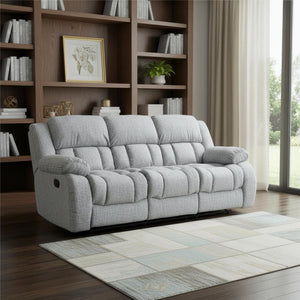 HomeRoots 88" Light Gray Reclining Sofa with USB, Pillows & Silver Metal Legs for Modern Comfort & Style 559210