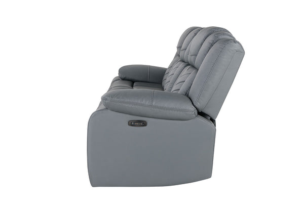 HomeRoots 86" Light Gray Reclining Sofa with USB Charging, Plush Arms, Silver Legs & Matching Toss Pillow 559213