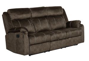 HomeRoots 80" Dark Brown Reclining Sofa with USB, Plush Toss Pillow & Modern Silver Legs for Ultimate Comfort 559214