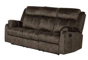 HomeRoots 80" Dark Brown Reclining Sofa with USB, Plush Toss Pillow & Modern Silver Legs for Ultimate Comfort 559214