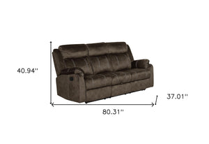 HomeRoots 80" Dark Brown Reclining Sofa with USB, Plush Toss Pillow & Modern Silver Legs for Ultimate Comfort 559214