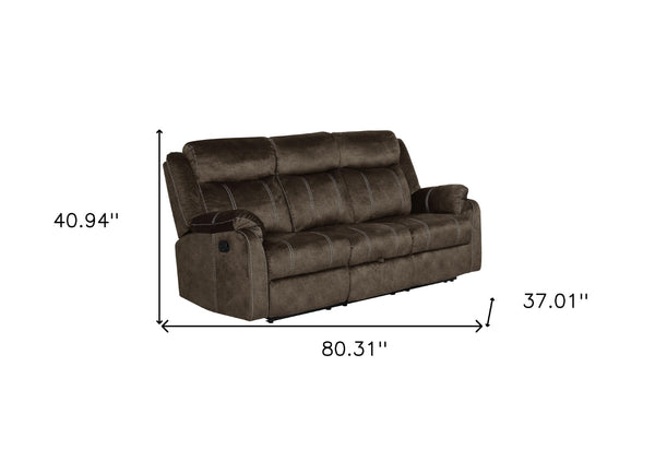 HomeRoots 80" Dark Brown Reclining Sofa with USB, Plush Toss Pillow & Modern Silver Legs for Ultimate Comfort 559214
