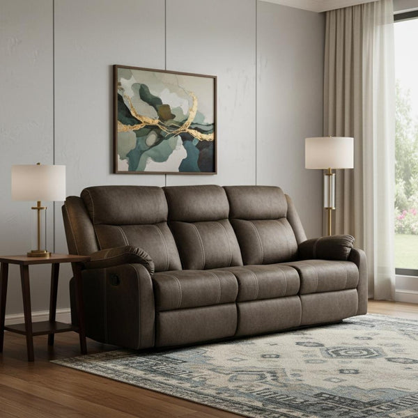 HomeRoots 80" Dark Brown Reclining Sofa with USB, Plush Toss Pillow & Modern Silver Legs for Ultimate Comfort 559214