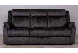 HomeRoots 80" Dark Gray Reclining Sofa with USB Charging, Toss Pillow & Stylish Silver Legs for Modern Living 559215