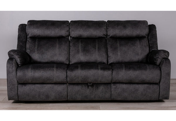 HomeRoots 80" Dark Gray Reclining Sofa with USB Charging, Toss Pillow & Stylish Silver Legs for Modern Living 559215