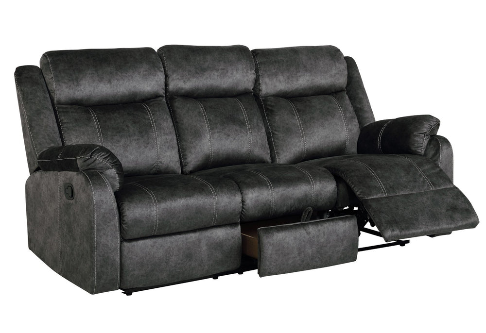 HomeRoots 80" Dark Gray Reclining Sofa with USB Charging, Toss Pillow & Stylish Silver Legs for Modern Living 559215