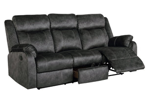 HomeRoots 80" Dark Gray Reclining Sofa with USB Charging, Toss Pillow & Stylish Silver Legs for Modern Living 559215