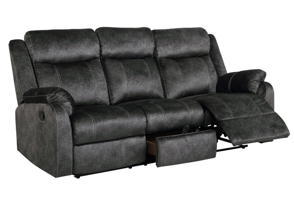 HomeRoots 80" Dark Gray Reclining Sofa with USB Charging, Toss Pillow & Stylish Silver Legs for Modern Living 559215