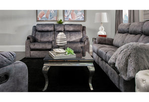 HomeRoots 80" Dark Gray Reclining Sofa with USB Charging, Toss Pillow & Stylish Silver Legs for Modern Living 559215