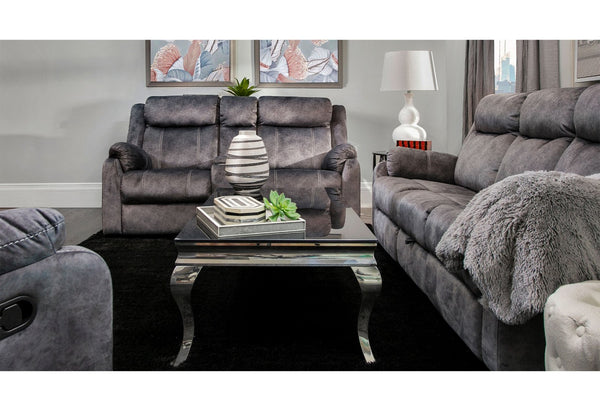 HomeRoots 80" Dark Gray Reclining Sofa with USB Charging, Toss Pillow & Stylish Silver Legs for Modern Living 559215