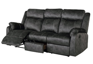 HomeRoots 80" Dark Gray Reclining Sofa with USB Charging, Toss Pillow & Stylish Silver Legs for Modern Living 559215