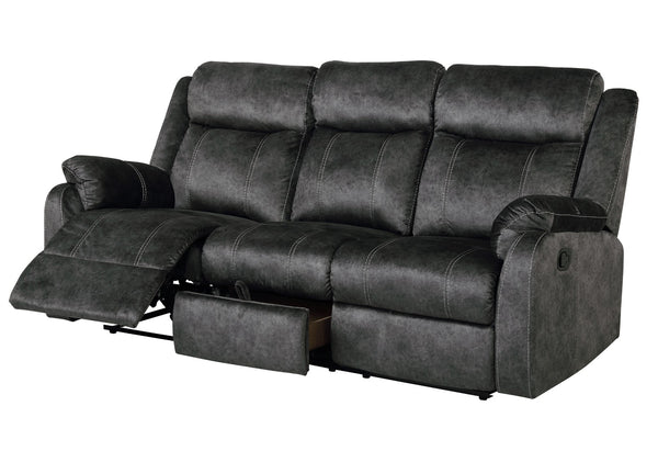 HomeRoots 80" Dark Gray Reclining Sofa with USB Charging, Toss Pillow & Stylish Silver Legs for Modern Living 559215