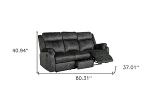 HomeRoots 80" Dark Gray Reclining Sofa with USB Charging, Toss Pillow & Stylish Silver Legs for Modern Living 559215