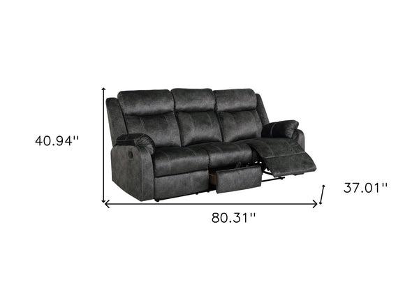 HomeRoots 80" Dark Gray Reclining Sofa with USB Charging, Toss Pillow & Stylish Silver Legs for Modern Living 559215