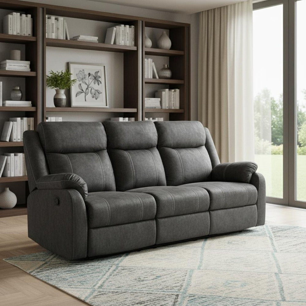 HomeRoots 80" Dark Gray Reclining Sofa with USB Charging, Toss Pillow & Stylish Silver Legs for Modern Living 559215