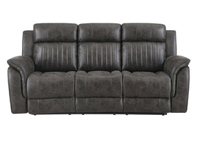 HomeRoots 83" Charcoal Reclining Sofa with USB, Toss Pillow & Silver Legs for Ultimate Comfort & Style 559219