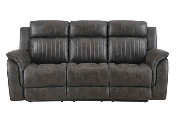 HomeRoots 83" Charcoal Reclining Sofa with USB, Toss Pillow & Silver Legs for Ultimate Comfort & Style 559219