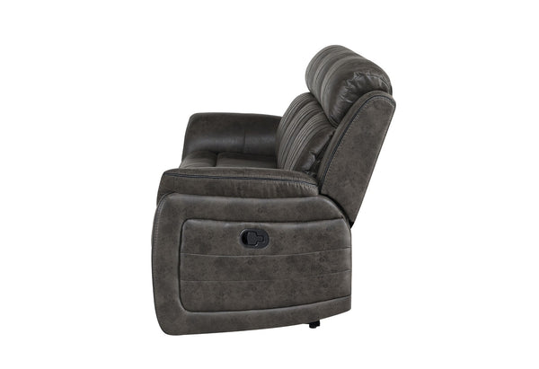 HomeRoots 83" Charcoal Reclining Sofa with USB, Toss Pillow & Silver Legs for Ultimate Comfort & Style 559219