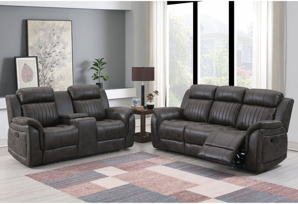 HomeRoots 83" Charcoal Reclining Sofa with USB, Toss Pillow & Silver Legs for Ultimate Comfort & Style 559219