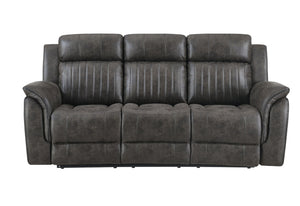 HomeRoots 83" Charcoal Reclining Sofa with USB, Toss Pillow & Silver Legs for Ultimate Comfort & Style 559219