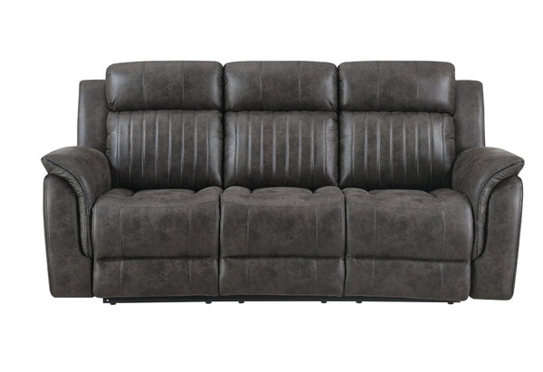 HomeRoots 83" Charcoal Reclining Sofa with USB, Toss Pillow & Silver Legs for Ultimate Comfort & Style 559219