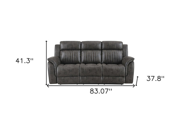 HomeRoots 83" Charcoal Reclining Sofa with USB, Toss Pillow & Silver Legs for Ultimate Comfort & Style 559219