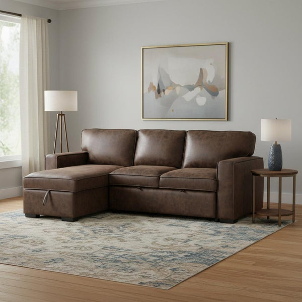 HomeRoots 92" Dark Brown Sleeper Sofa with USB, Toss Pillow & Black Legs for Stylish Comfort & Functionality 559220