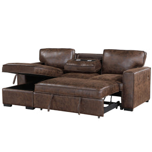 HomeRoots 92" Dark Brown Sleeper Sofa with USB, Toss Pillow & Black Legs for Stylish Comfort & Functionality 559220