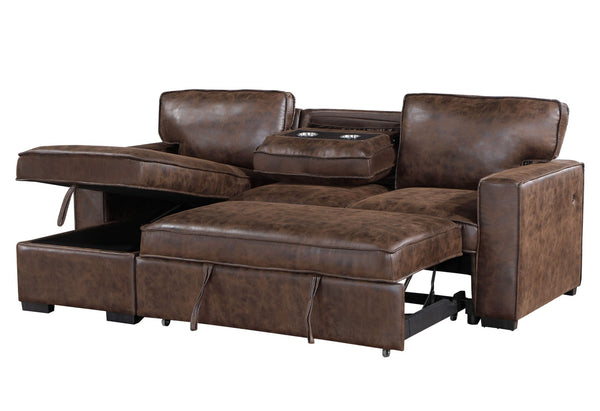 HomeRoots 92" Dark Brown Sleeper Sofa with USB, Toss Pillow & Black Legs for Stylish Comfort & Functionality 559220