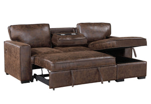 HomeRoots 92" Dark Brown Sleeper Sofa with USB, Toss Pillow & Black Legs for Stylish Comfort & Functionality 559220