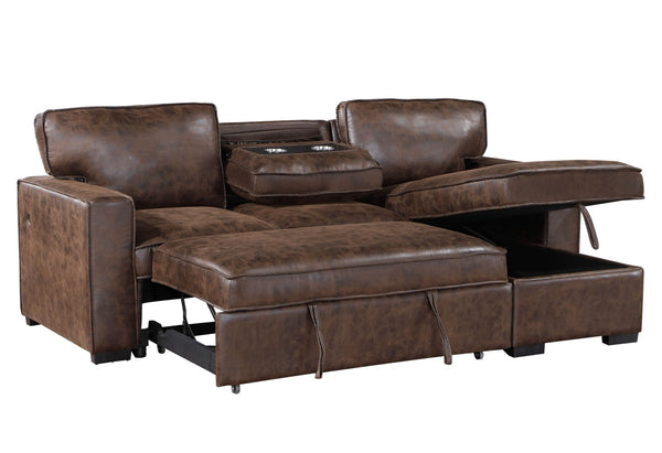 HomeRoots 92" Dark Brown Sleeper Sofa with USB, Toss Pillow & Black Legs for Stylish Comfort & Functionality 559220