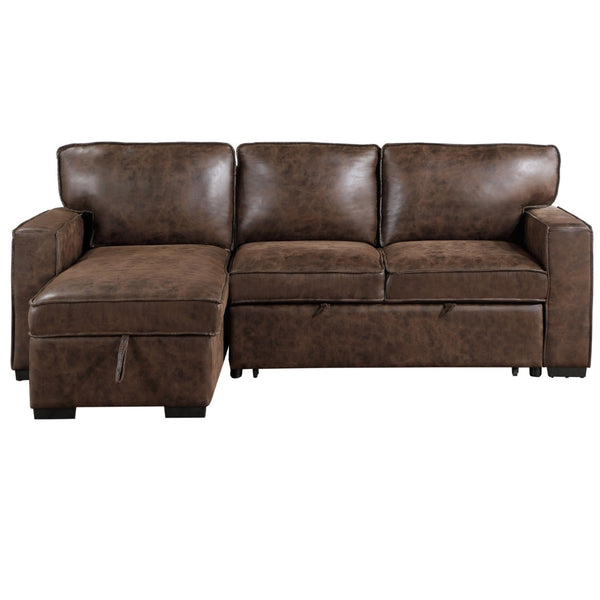 HomeRoots 92" Dark Brown Sleeper Sofa with USB, Toss Pillow & Black Legs for Stylish Comfort & Functionality 559220
