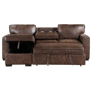HomeRoots 92" Dark Brown Sleeper Sofa with USB, Toss Pillow & Black Legs for Stylish Comfort & Functionality 559220