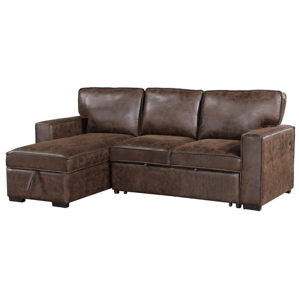 HomeRoots 92" Dark Brown Sleeper Sofa with USB, Toss Pillow & Black Legs for Stylish Comfort & Functionality 559220