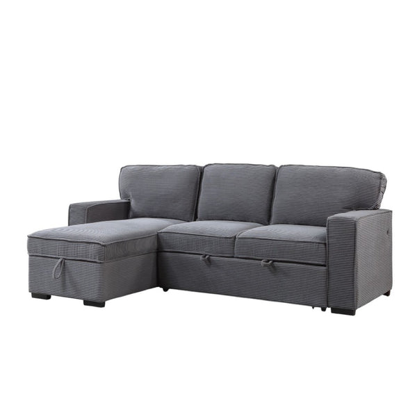 HomeRoots 92" Light Gray Sleeper Sofa with USB Charging, Toss Pillow & Stylish Black Legs for Modern Living 559221