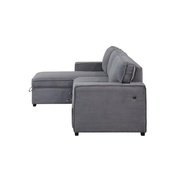 HomeRoots 92" Light Gray Sleeper Sofa with USB Charging, Toss Pillow & Stylish Black Legs for Modern Living 559221