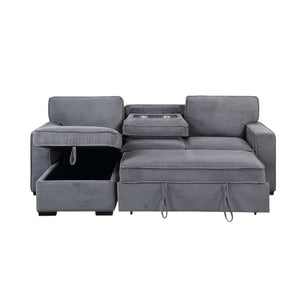 HomeRoots 92" Light Gray Sleeper Sofa with USB Charging, Toss Pillow & Stylish Black Legs for Modern Living 559221