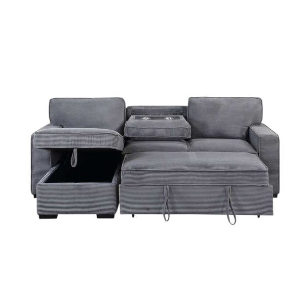 HomeRoots 92" Light Gray Sleeper Sofa with USB Charging, Toss Pillow & Stylish Black Legs for Modern Living 559221
