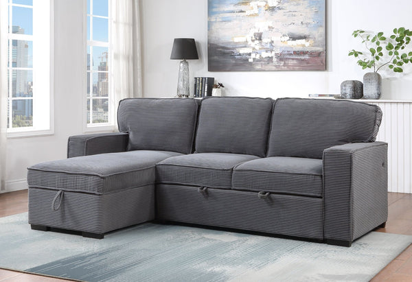 HomeRoots 92" Light Gray Sleeper Sofa with USB Charging, Toss Pillow & Stylish Black Legs for Modern Living 559221