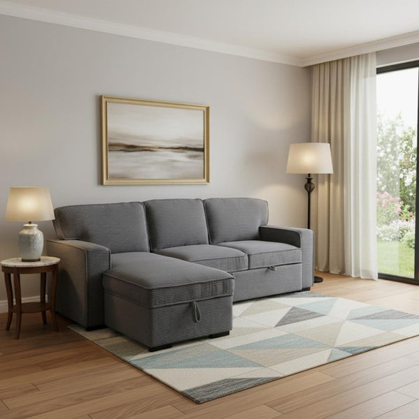 HomeRoots 92" Light Gray Sleeper Sofa with USB Charging, Toss Pillow & Stylish Black Legs for Modern Living 559221