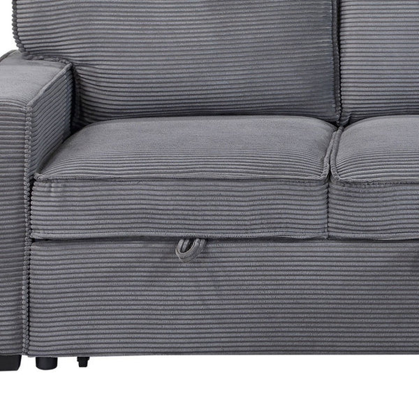 HomeRoots 92" Light Gray Sleeper Sofa with USB Charging, Toss Pillow & Stylish Black Legs for Modern Living 559221