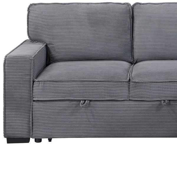 HomeRoots 92" Light Gray Sleeper Sofa with USB Charging, Toss Pillow & Stylish Black Legs for Modern Living 559221