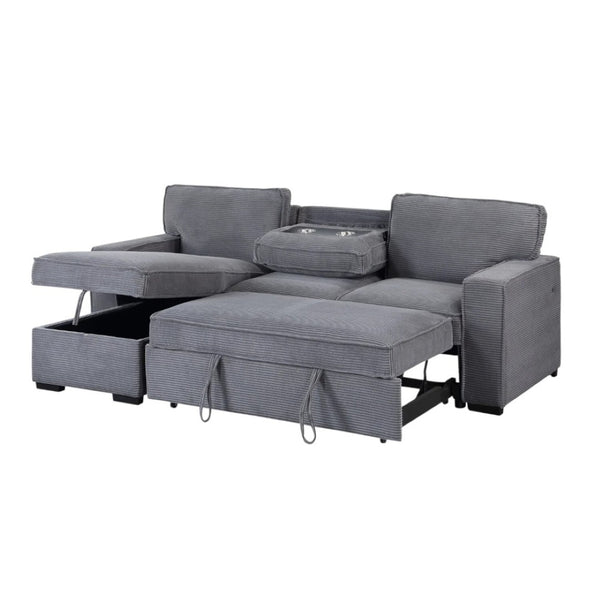 HomeRoots 92" Light Gray Sleeper Sofa with USB Charging, Toss Pillow & Stylish Black Legs for Modern Living 559221