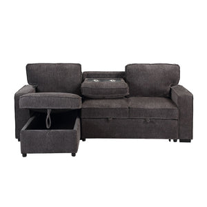 HomeRoots 92" Dark Gray Sleeper Sofa with Pull-Out Bed, Toss Pillow & Sleek Black Legs for Modern Living Spaces 559225