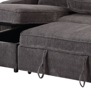 HomeRoots 92" Dark Gray Sleeper Sofa with Pull-Out Bed, Toss Pillow & Sleek Black Legs for Modern Living Spaces 559225