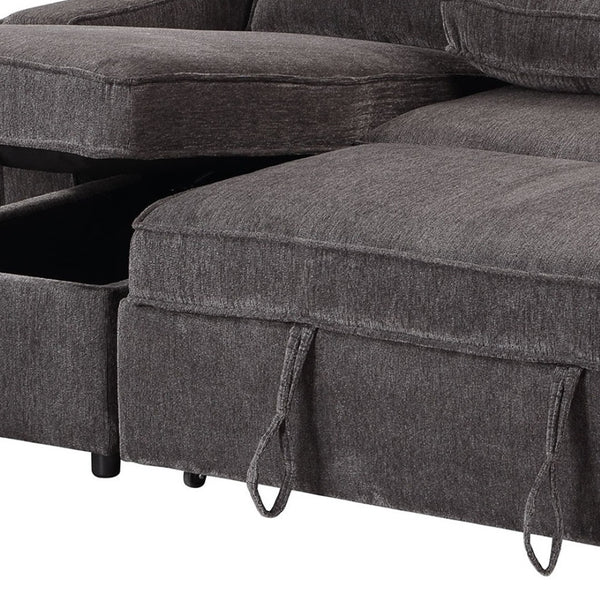 HomeRoots 92" Dark Gray Sleeper Sofa with Pull-Out Bed, Toss Pillow & Sleek Black Legs for Modern Living Spaces 559225