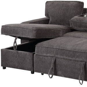 HomeRoots 92" Dark Gray Sleeper Sofa with Pull-Out Bed, Toss Pillow & Sleek Black Legs for Modern Living Spaces 559225
