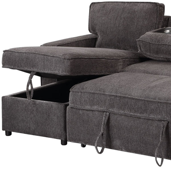 HomeRoots 92" Dark Gray Sleeper Sofa with Pull-Out Bed, Toss Pillow & Sleek Black Legs for Modern Living Spaces 559225